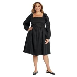 Ava & Viv Women's Balloon Long Sleeve Woven Midi A Line Dress Black Size 3X